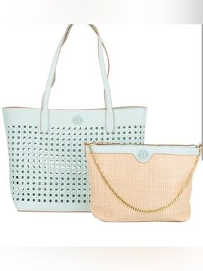Nanette Lepore Surf Spray Perforated Tote & Chain Shoulder Bag 2pc Set NWT